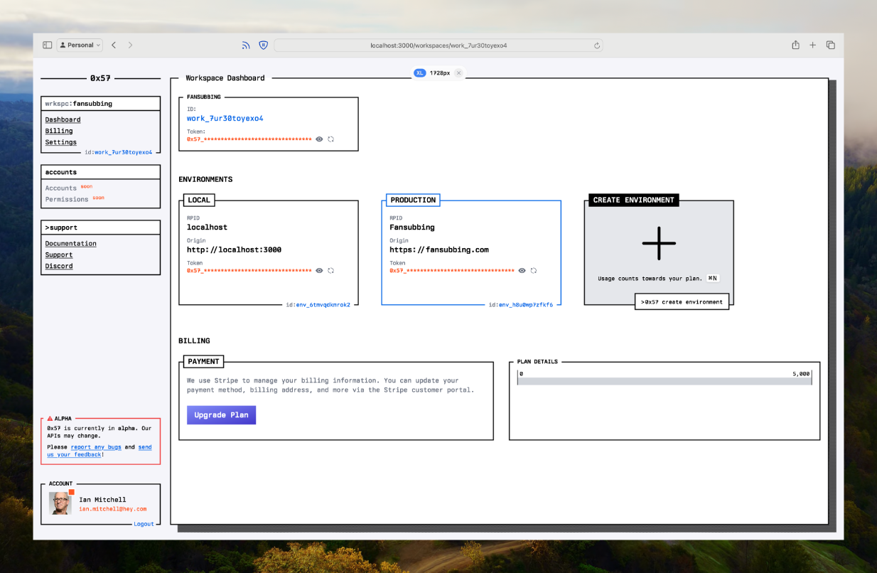 0x57 Dashboard Screenshot